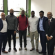Flanked by local advocates in Detroit during a meeting are (second from left) DeAndre Levy, Anquan Boldin and Don Carey, former and current players for the Detroit Lions. (Angela LaChica)